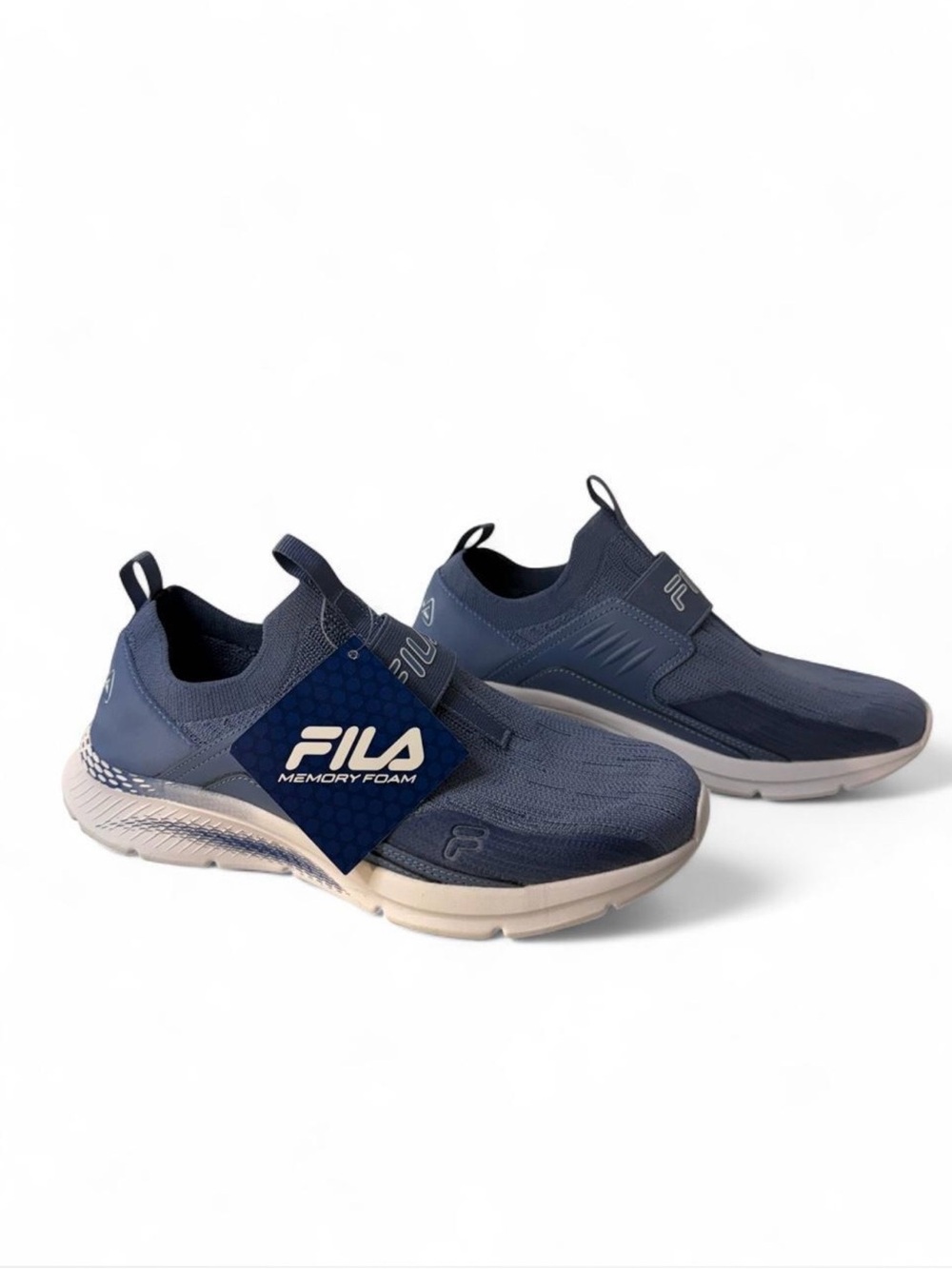 Fila Memory Ultra Slip On Sneakers Womens 8 Blue Knit Comfort Walking Shoes Gym